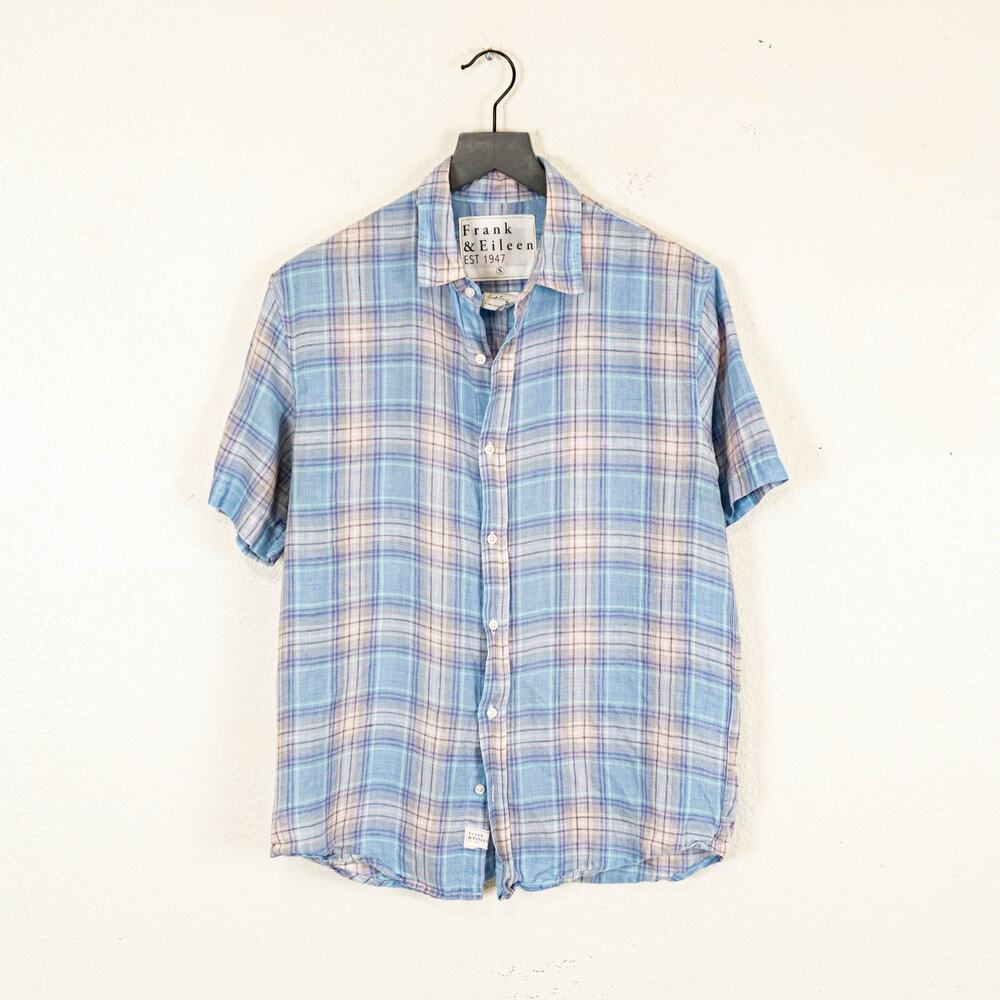 Frank & Eileen Men's Short Sleeve Colin Shirt Blue pink Plaid sz Small